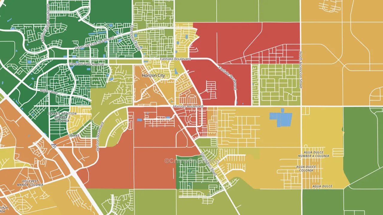 Horizon City, TX Map of Robbery Rates