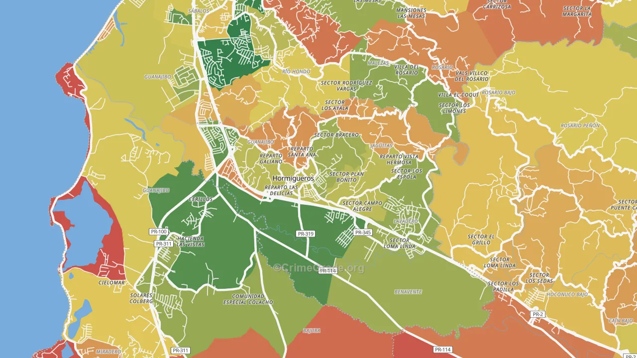 Hormigueros Municipio, PR Map of Robbery Rates