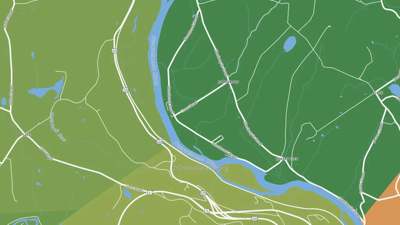 Horn Brook, PA Map of Robbery Rates