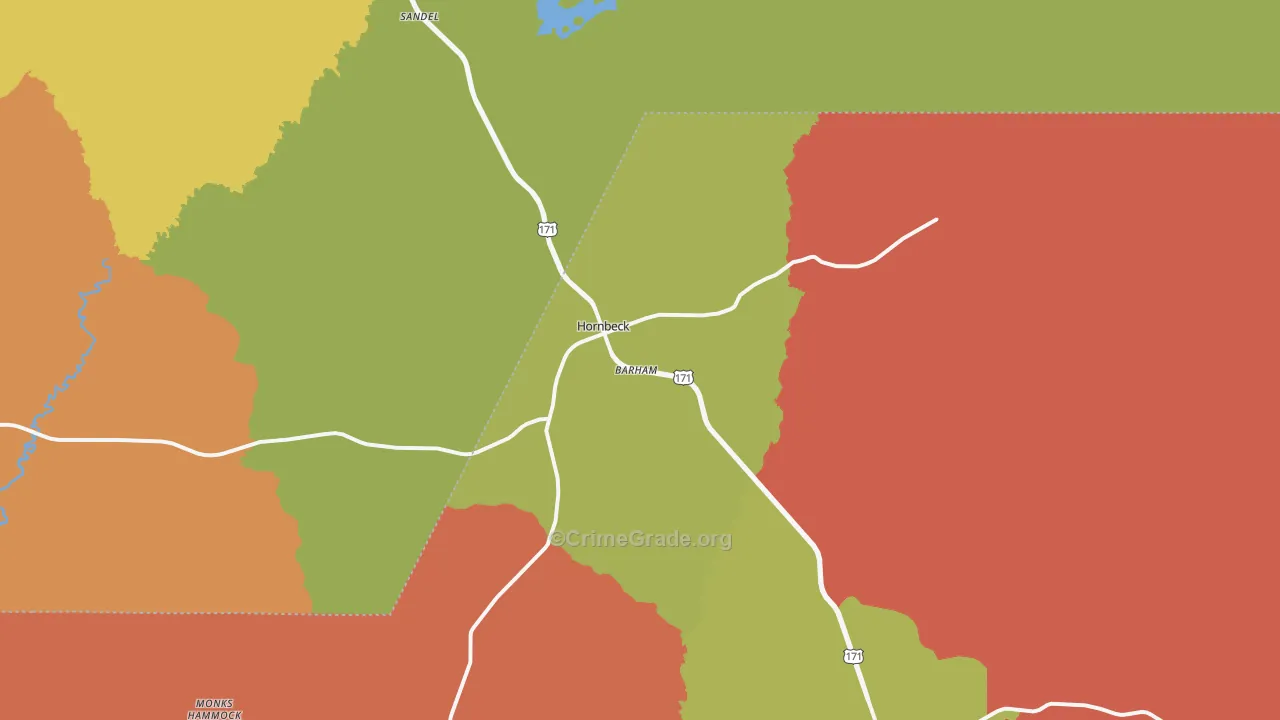 Hornbeck, LA Map of Robbery Rates