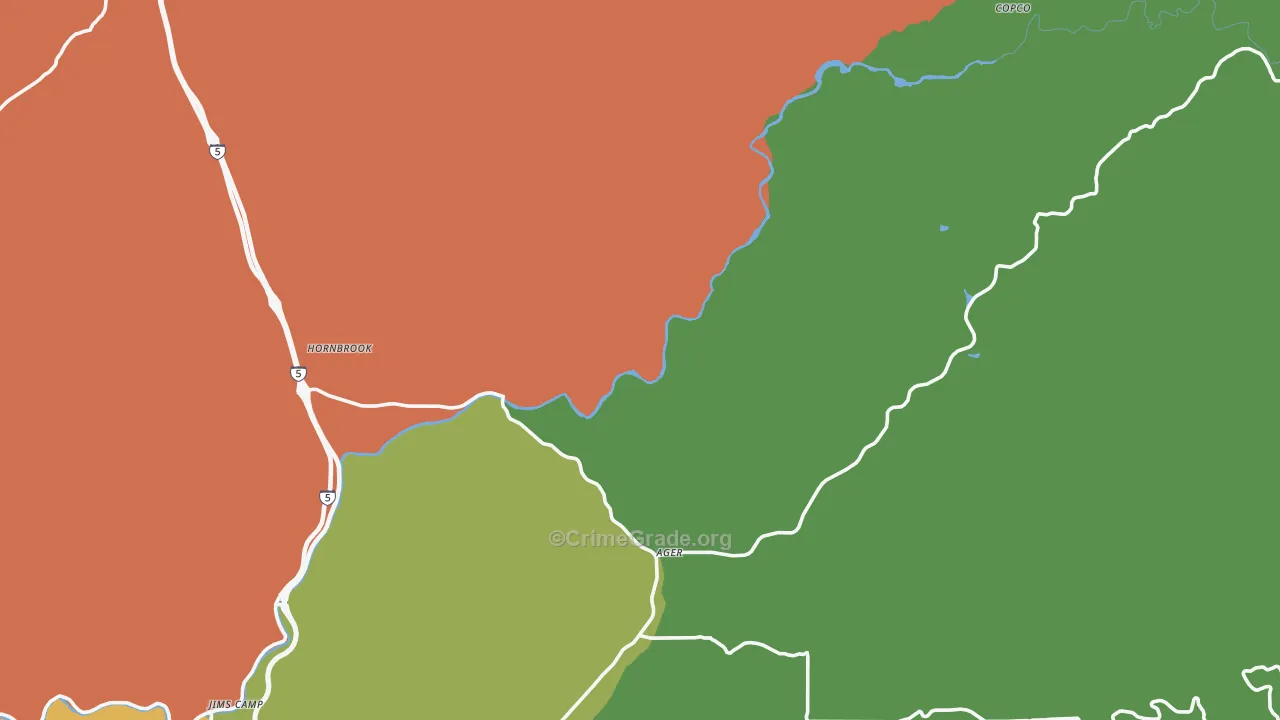 Hornbrook, CA Map of Robbery Rates