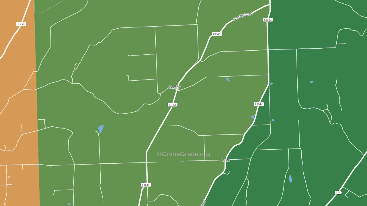 Hornby, NY Map of Robbery Rates