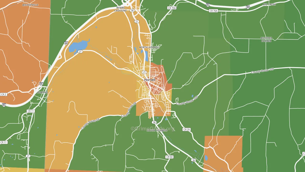 Hornell, NY Map of Robbery Rates