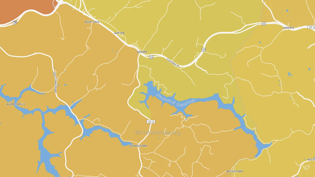 Horner, WV Map of Robbery Rates