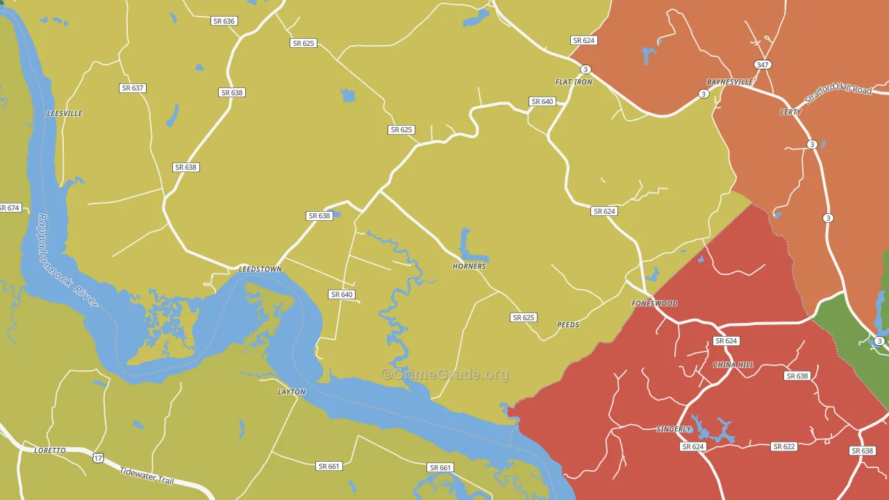 Horners, VA Map of Robbery Rates
