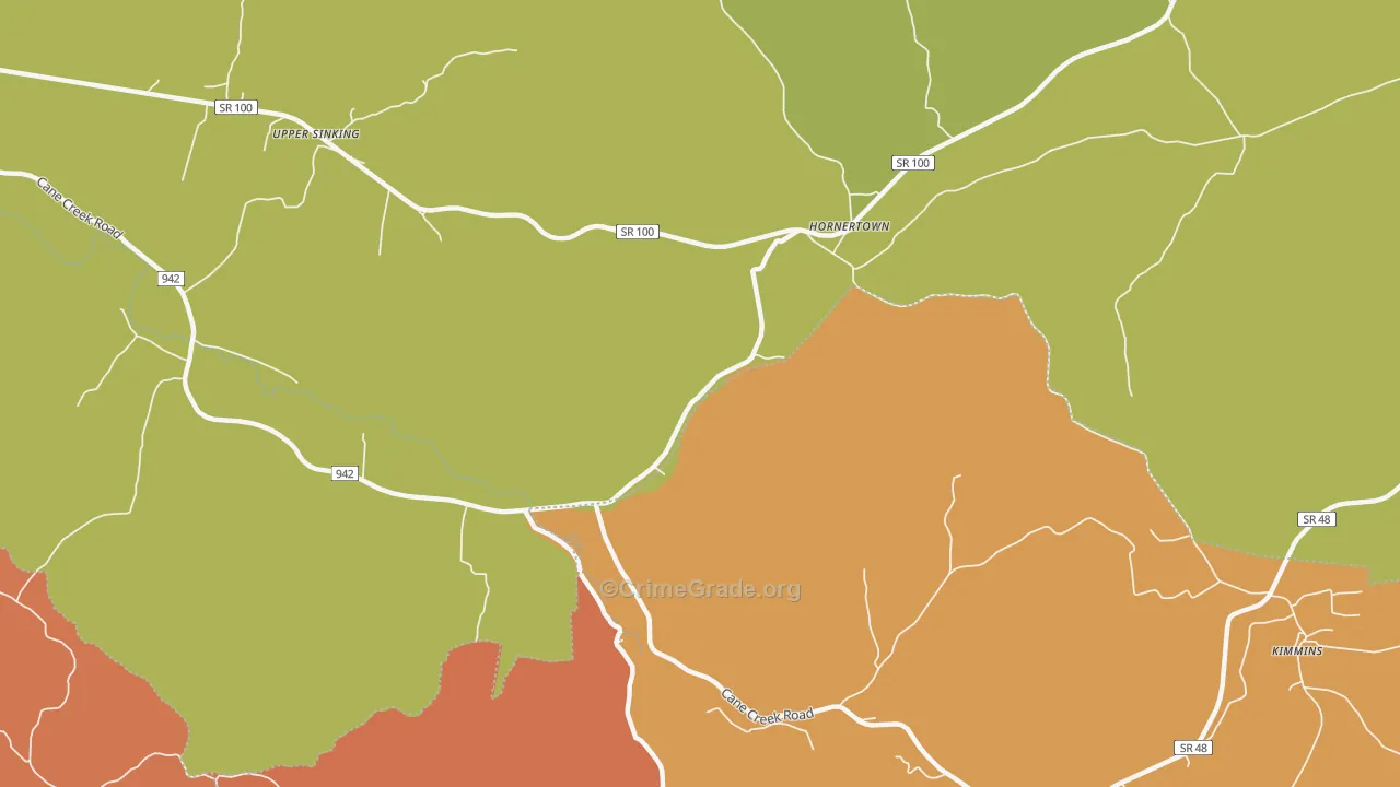 Hornertown, TN Map of Robbery Rates