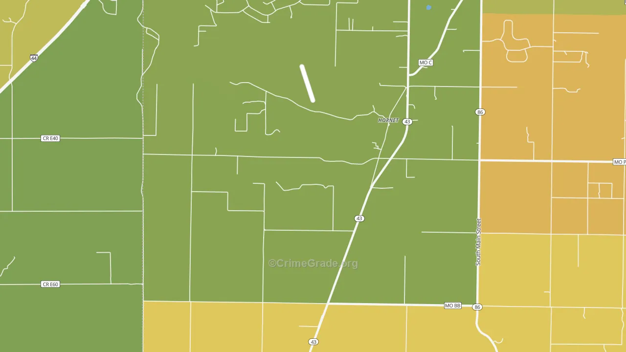 Hornet, MO Map of Robbery Rates