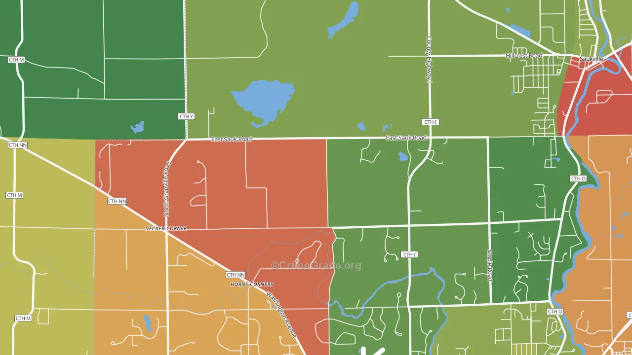 Horns Corners, WI Map of Robbery Rates