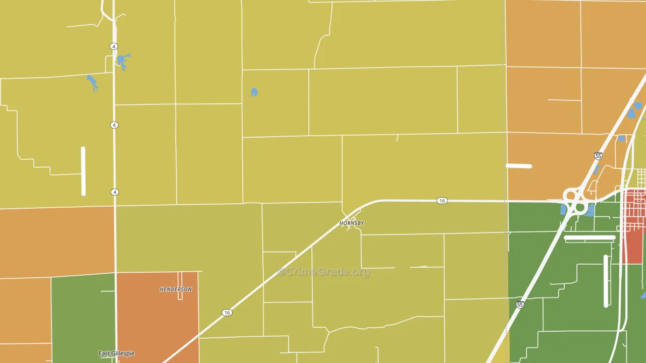 Hornsby, IL Map of Robbery Rates