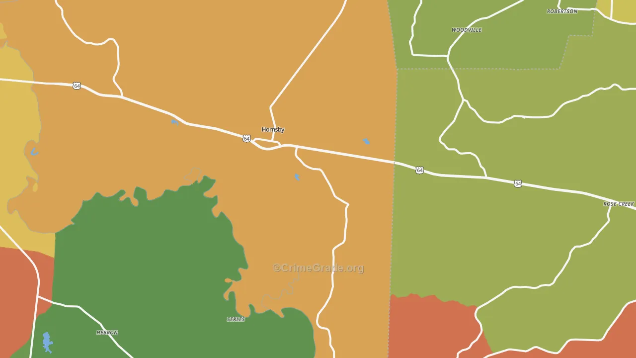 Hornsby, TN Map of Robbery Rates