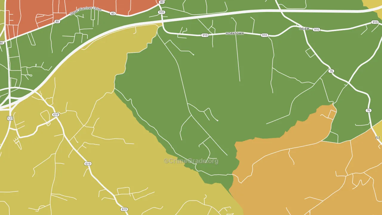 Horntown, KY Map of Robbery Rates