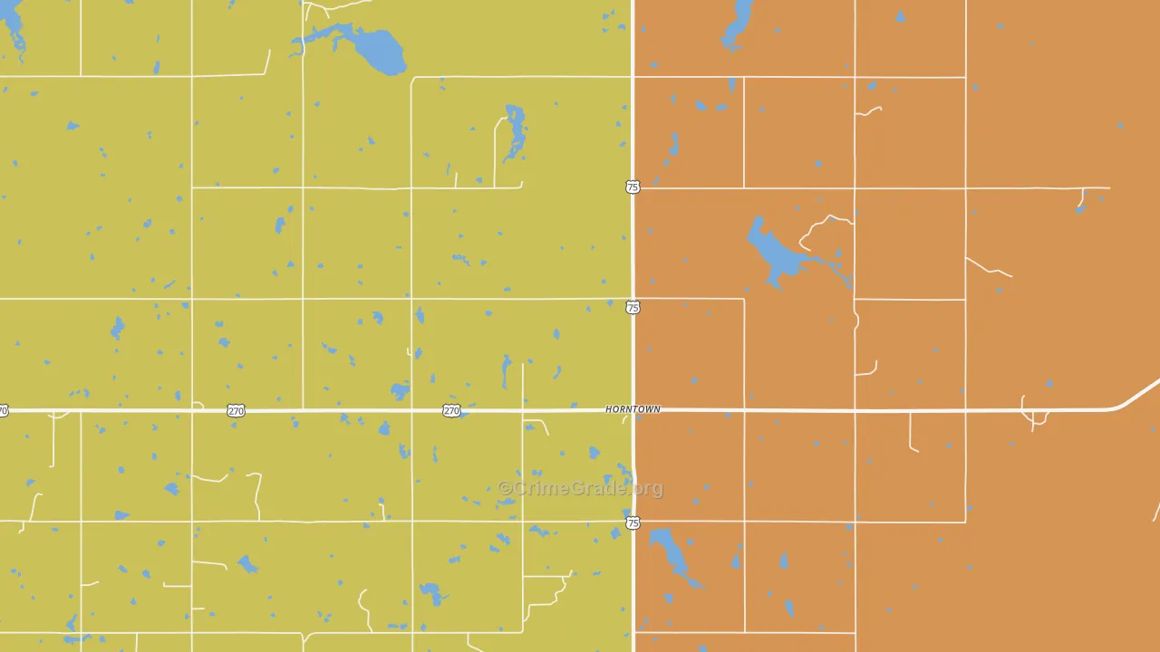 Horntown, OK Map of Robbery Rates