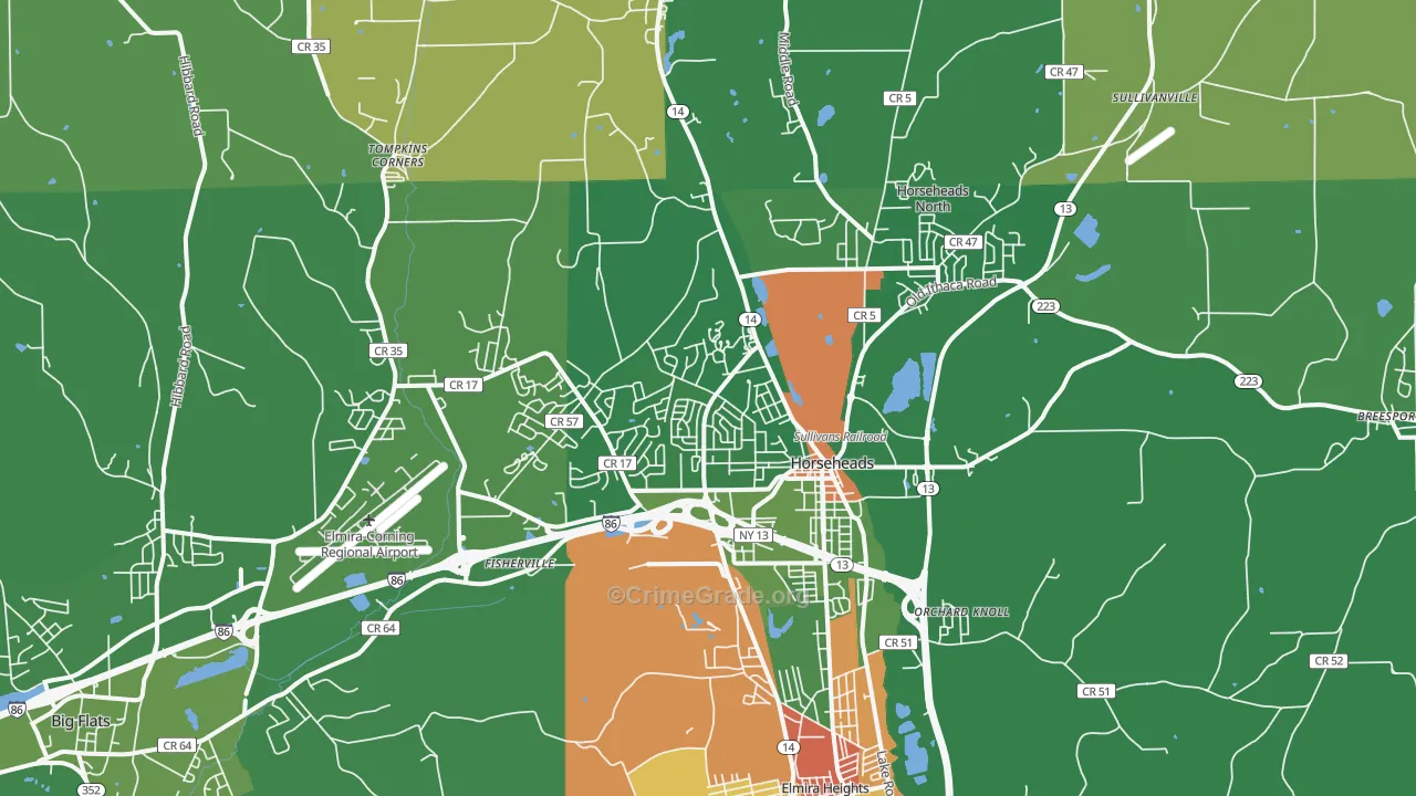 Horseheads, NY Map of Robbery Rates