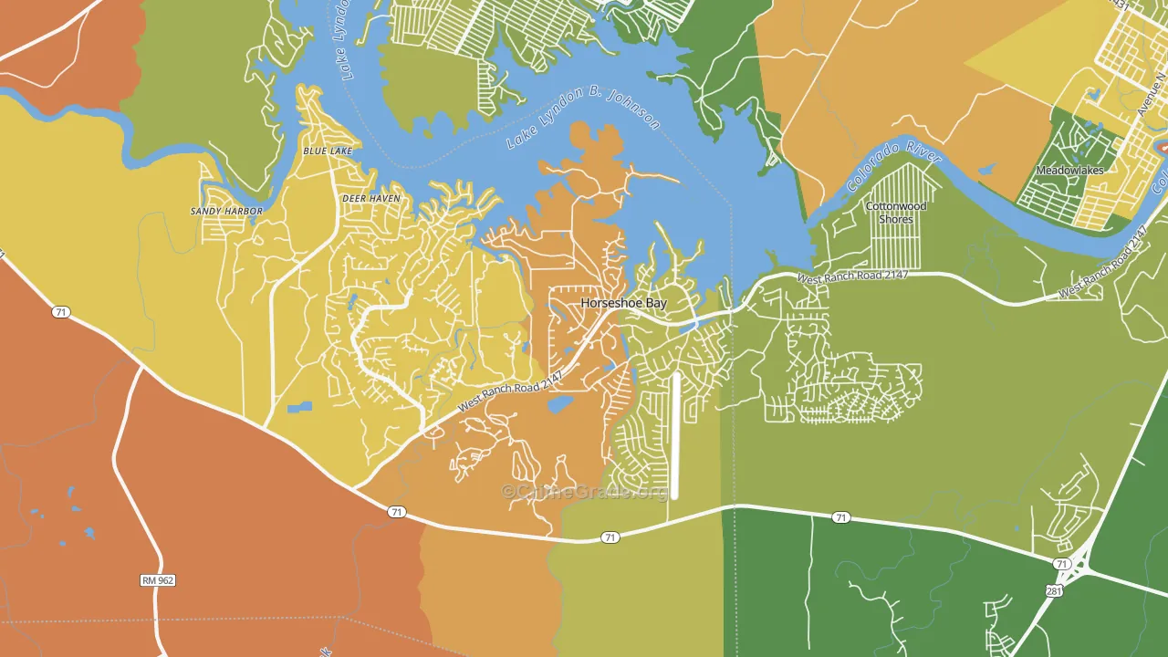 Horseshoe Bay, TX Map of Robbery Rates