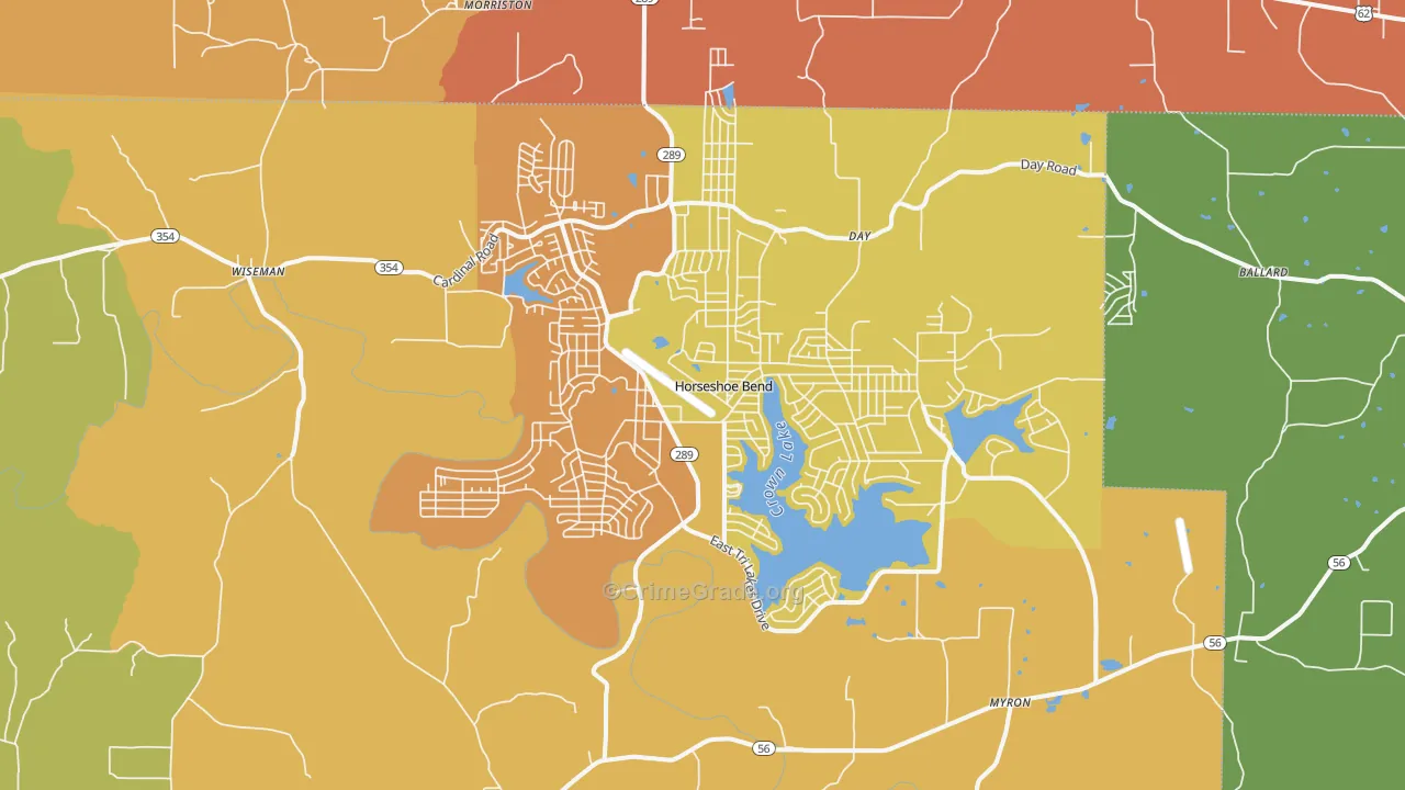 Horseshoe Bend, AR Map of Robbery Rates