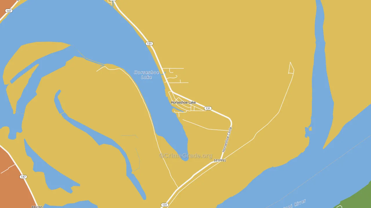 Horseshoe Lake, AR Map of Robbery Rates