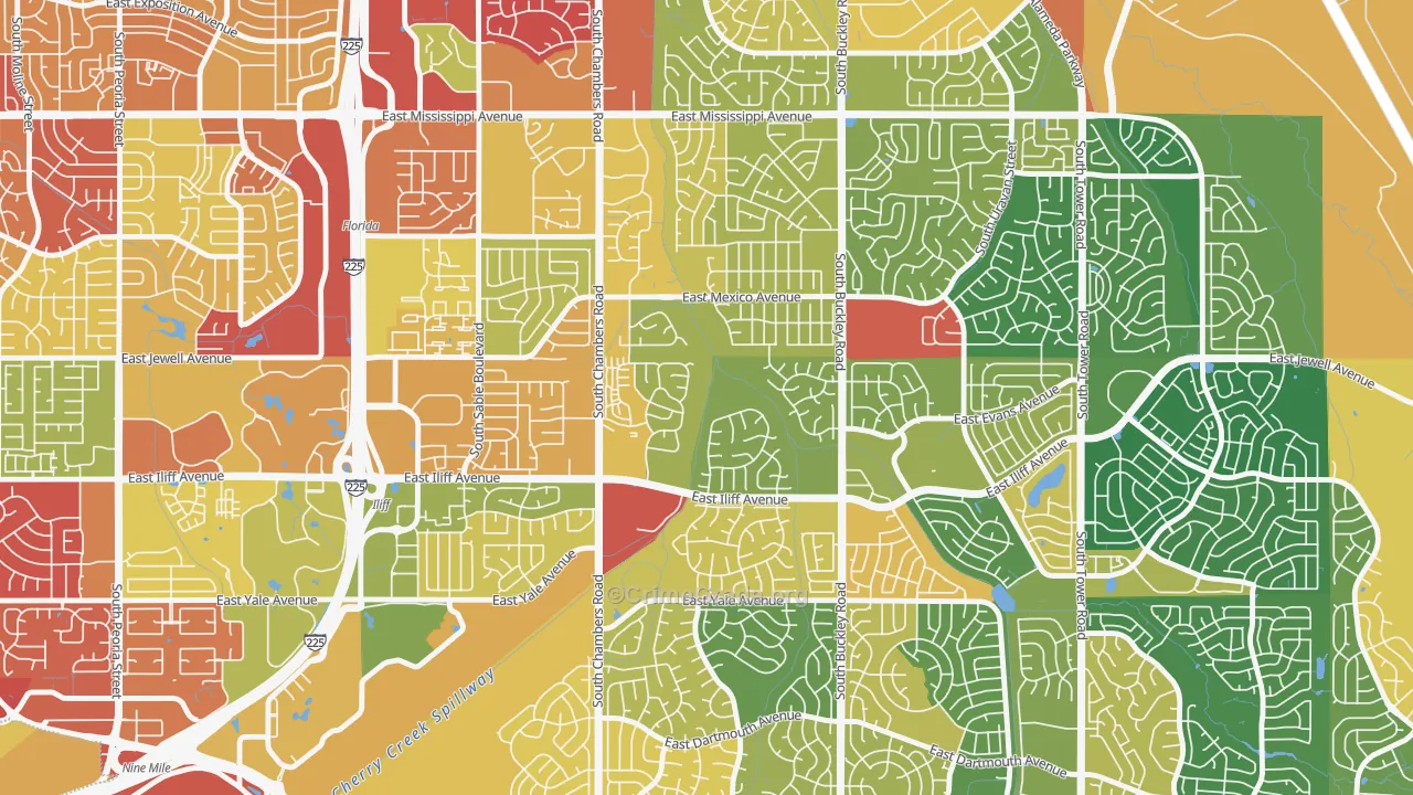 Horseshoe Park, Aurora, CO Map of Robbery Rates