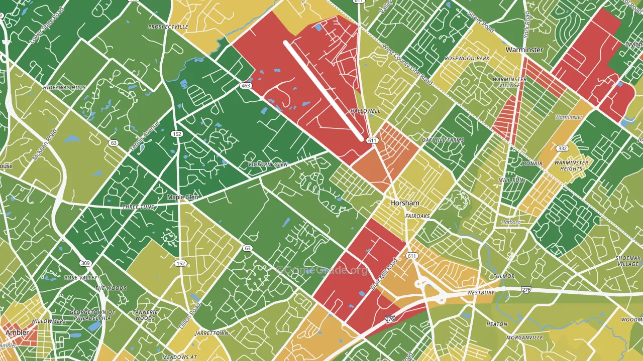 Horsham, PA Map of Robbery Rates