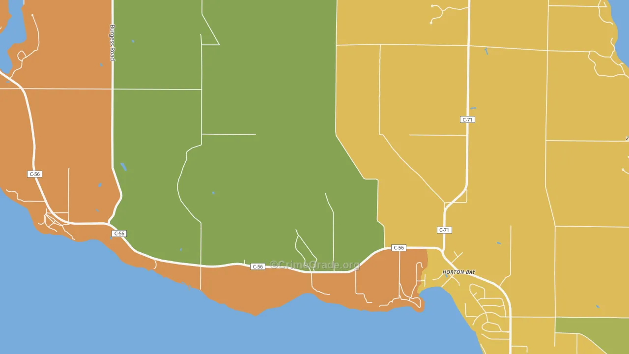 Horton Bay, MI Map of Robbery Rates