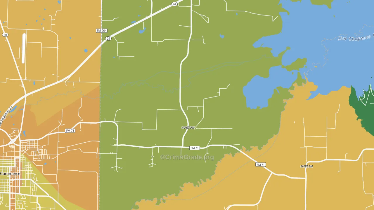 Horton, TX Map of Robbery Rates