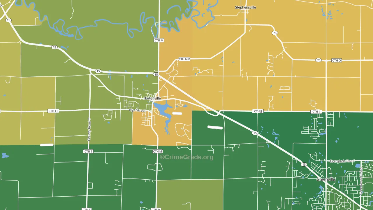 Hortonville, WI Map of Robbery Rates