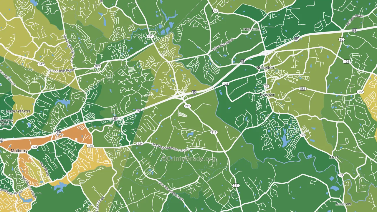 Hoschton, GA Map of Robbery Rates