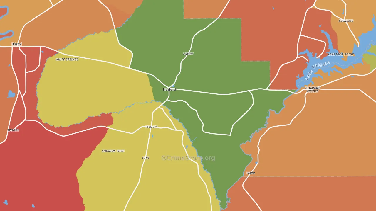 Hosford, FL Map of Robbery Rates