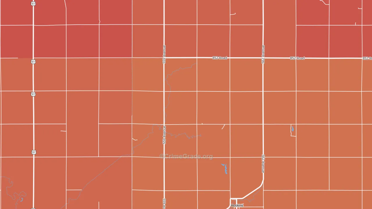 Hoskins, NE Map of Robbery Rates