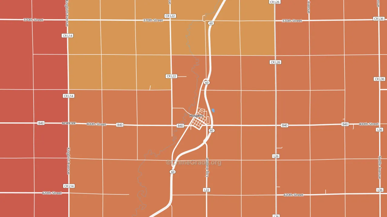 Hospers, IA Map of Robbery Rates