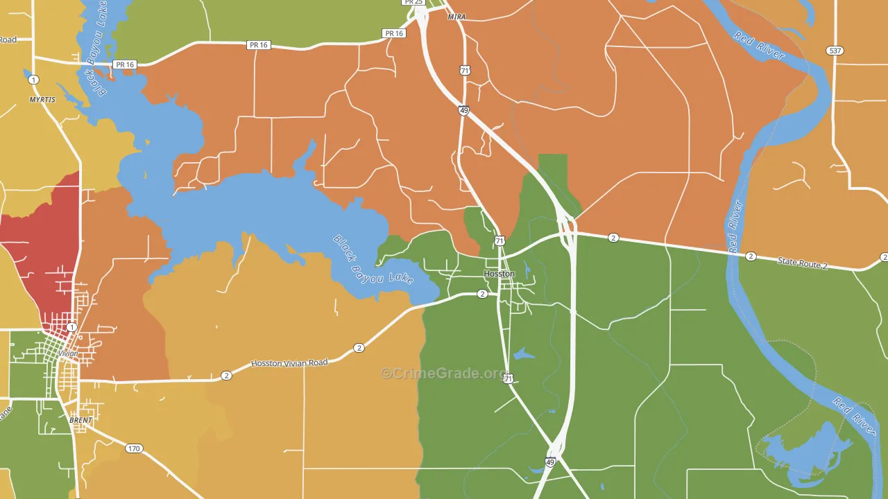 Hosston, LA Map of Robbery Rates