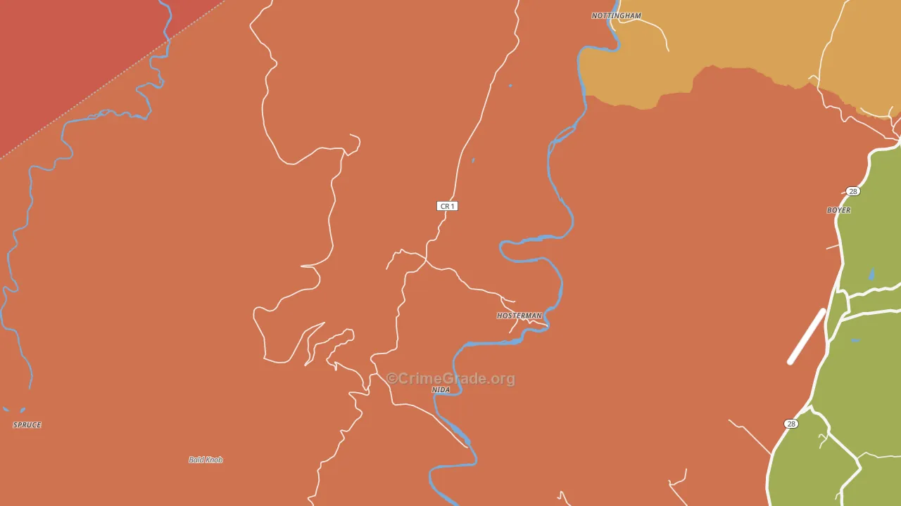 Hosterman, WV Map of Robbery Rates