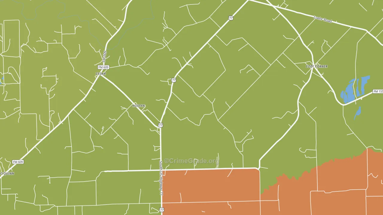 Hostyn, TX Map of Robbery Rates