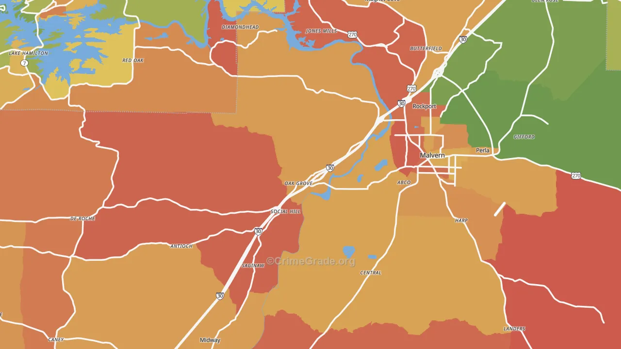 Hot Spring County, AR Map of Robbery Rates