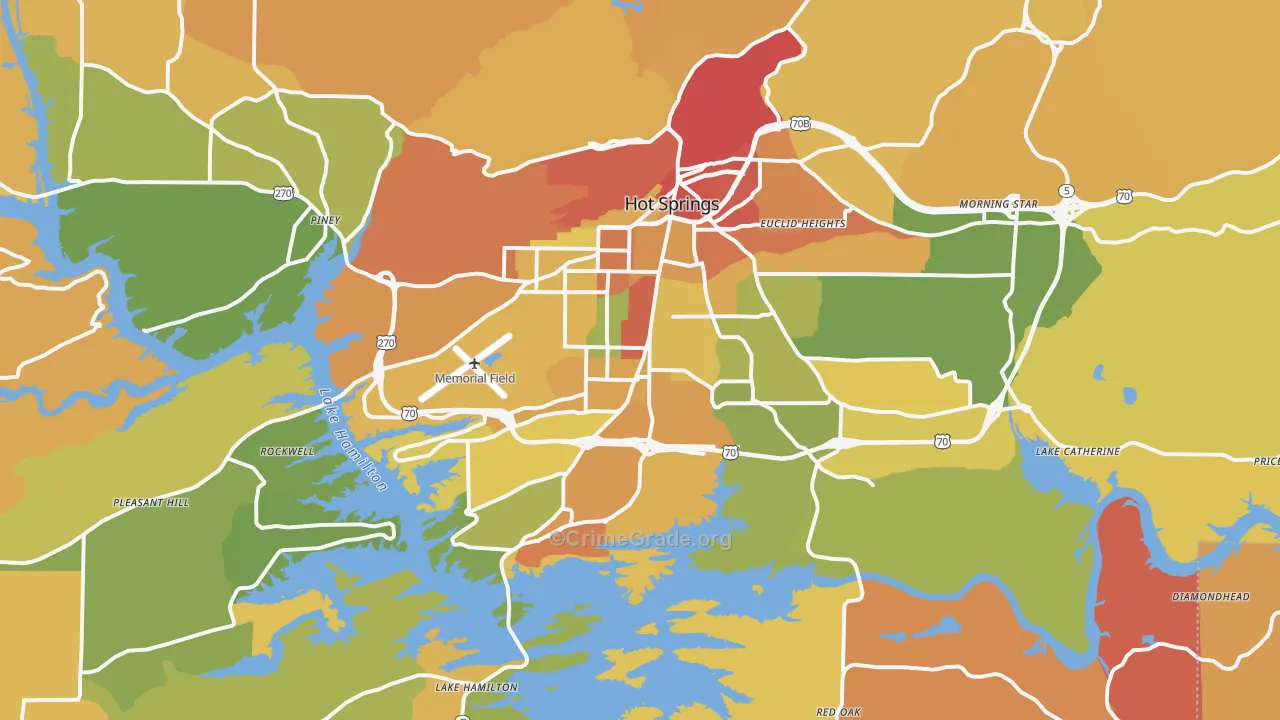 Hot Springs, AR Map of Robbery Rates