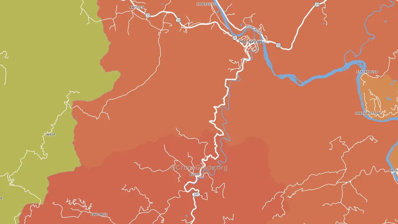 Hot Springs, NC Map of Robbery Rates