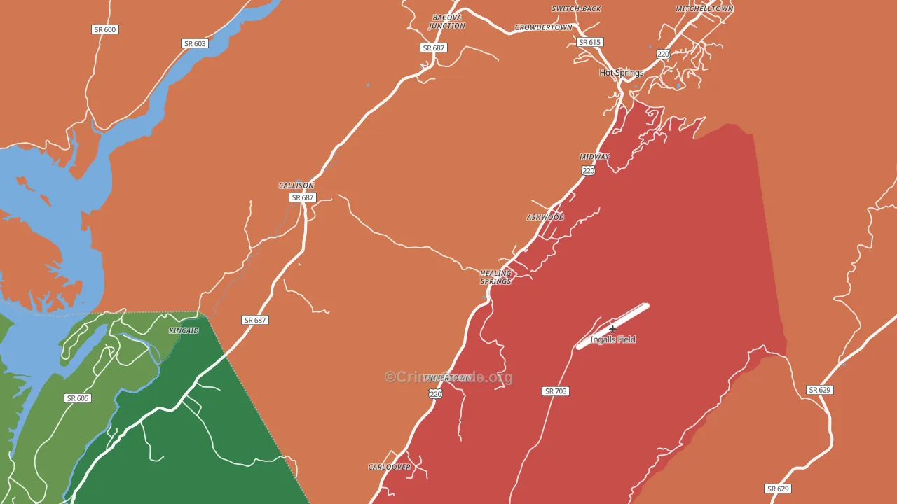 Hot Springs, VA Map of Robbery Rates