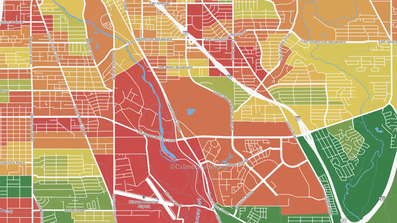 Hot Wells, San Antonio, TX Map of Robbery Rates