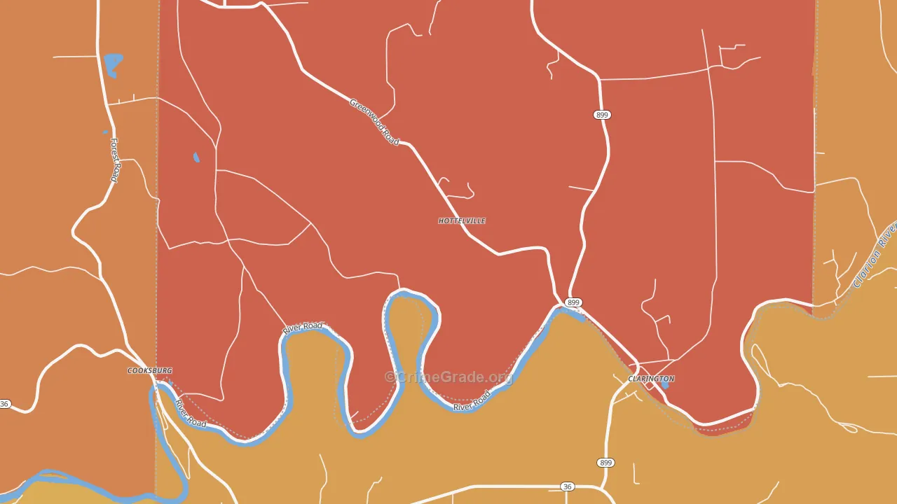 Hottelville, PA Map of Robbery Rates