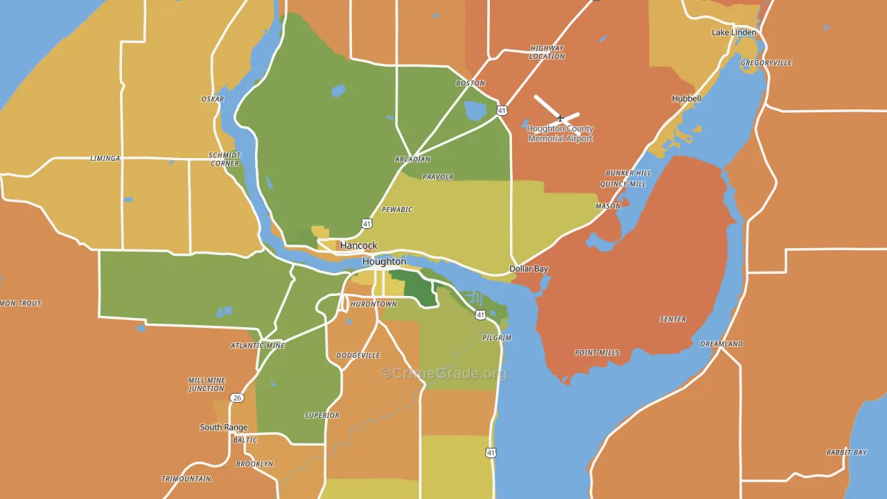 Houghton County, MI Map of Robbery Rates