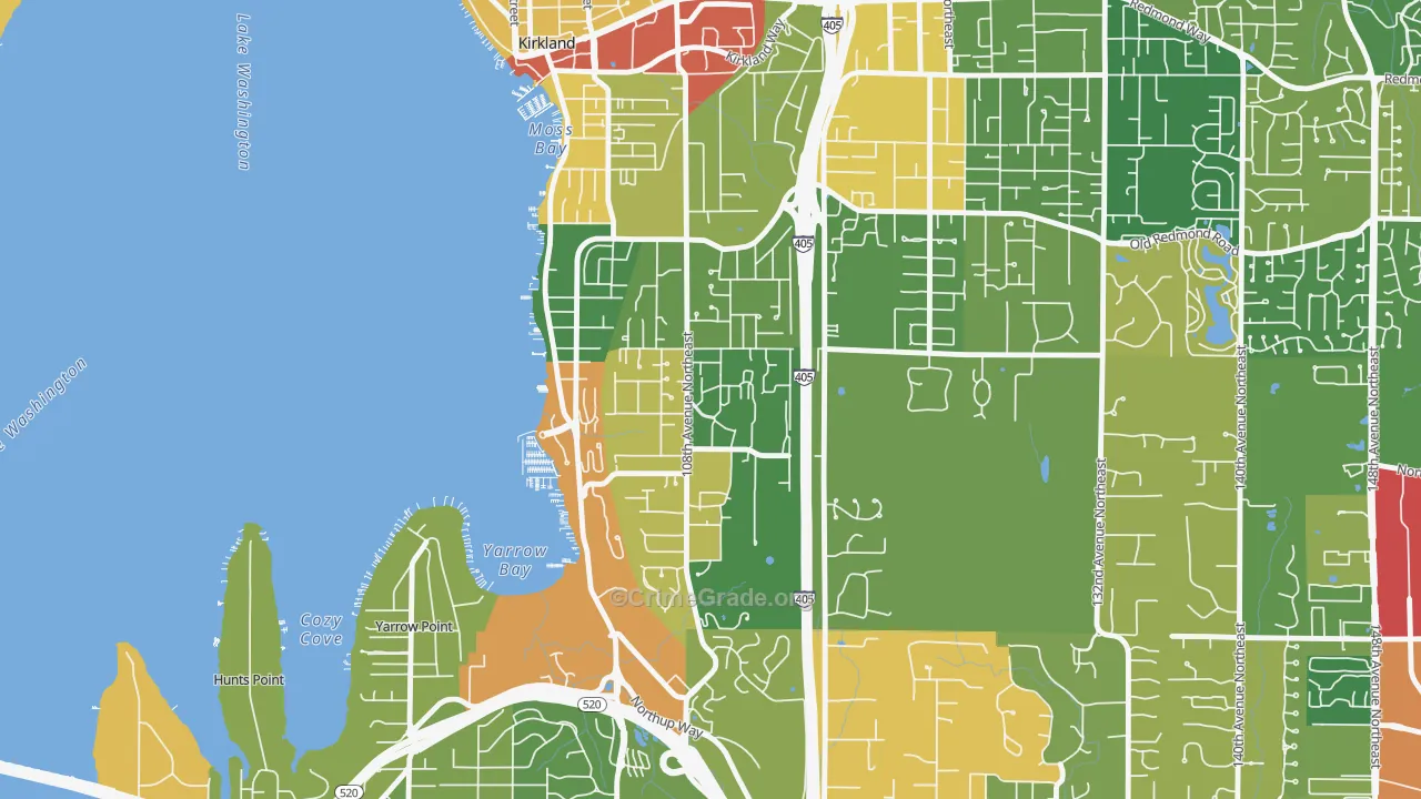 Houghton, Kirkland, WA Map of Robbery Rates