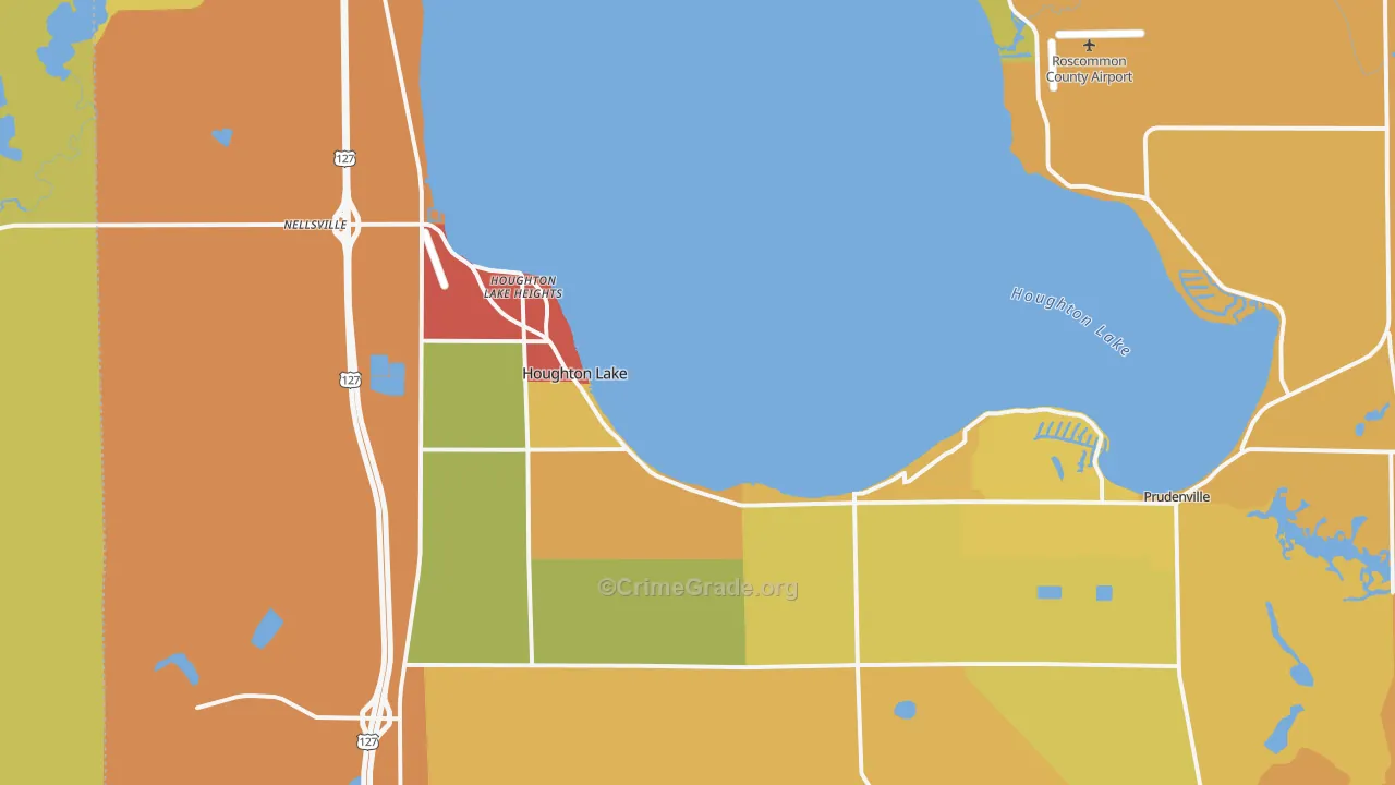 Houghton Lake, MI Map of Robbery Rates