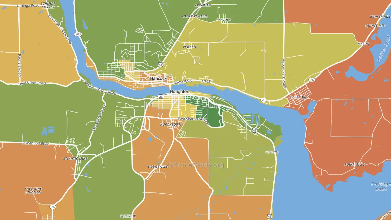 Houghton, MI Map of Robbery Rates
