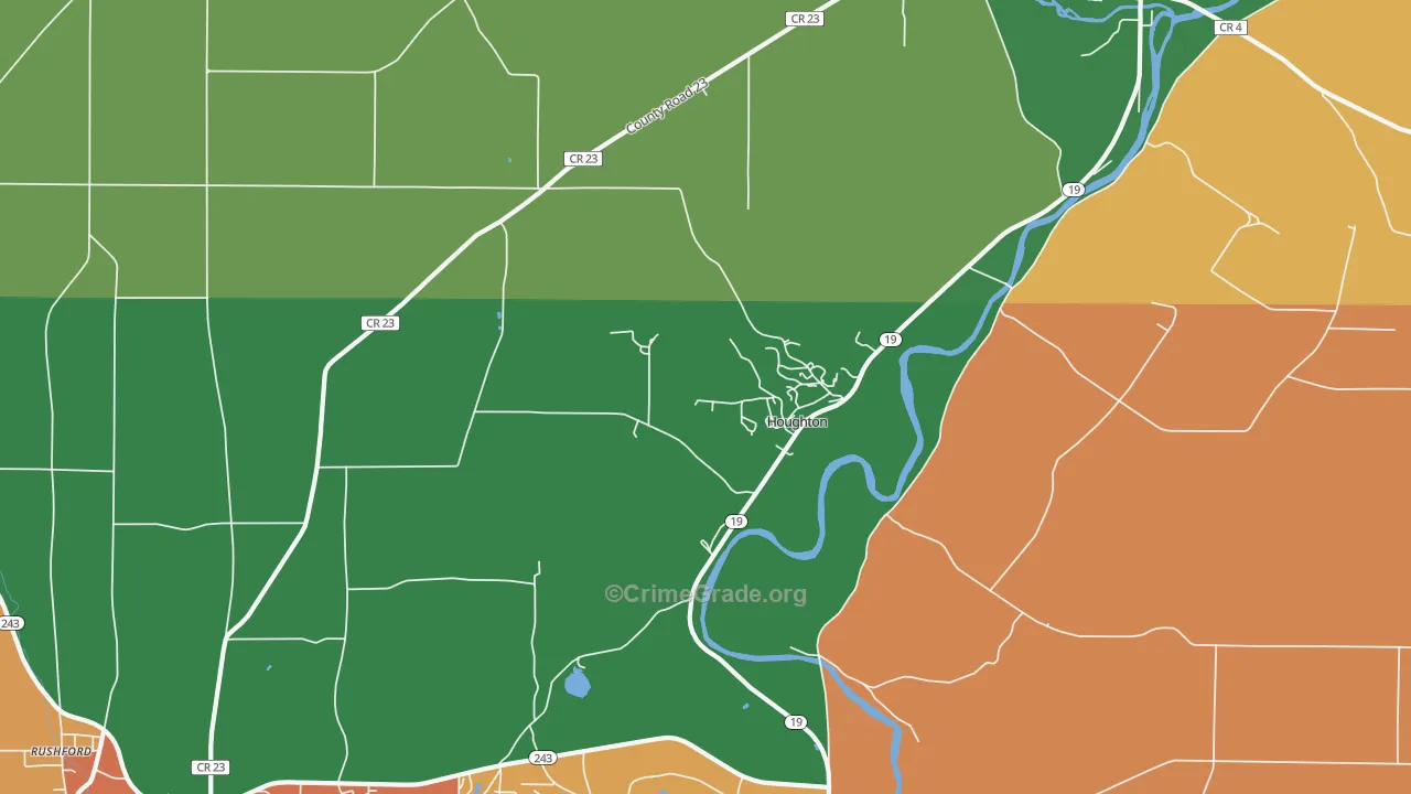 Houghton, NY Map of Robbery Rates
