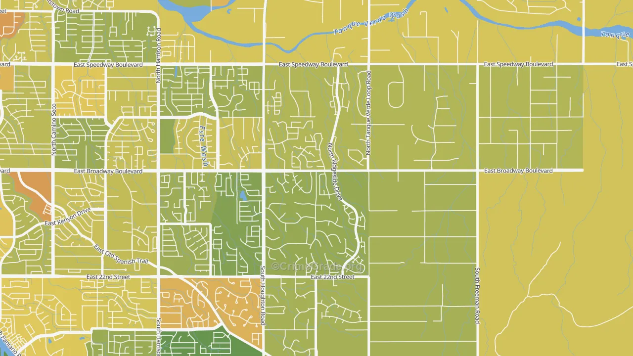 Houghton, Tucson, AZ Map of Robbery Rates