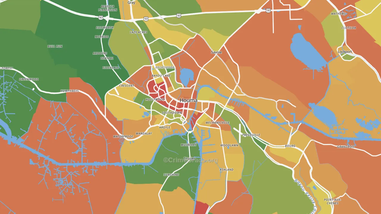 Houma, LA Map of Robbery Rates