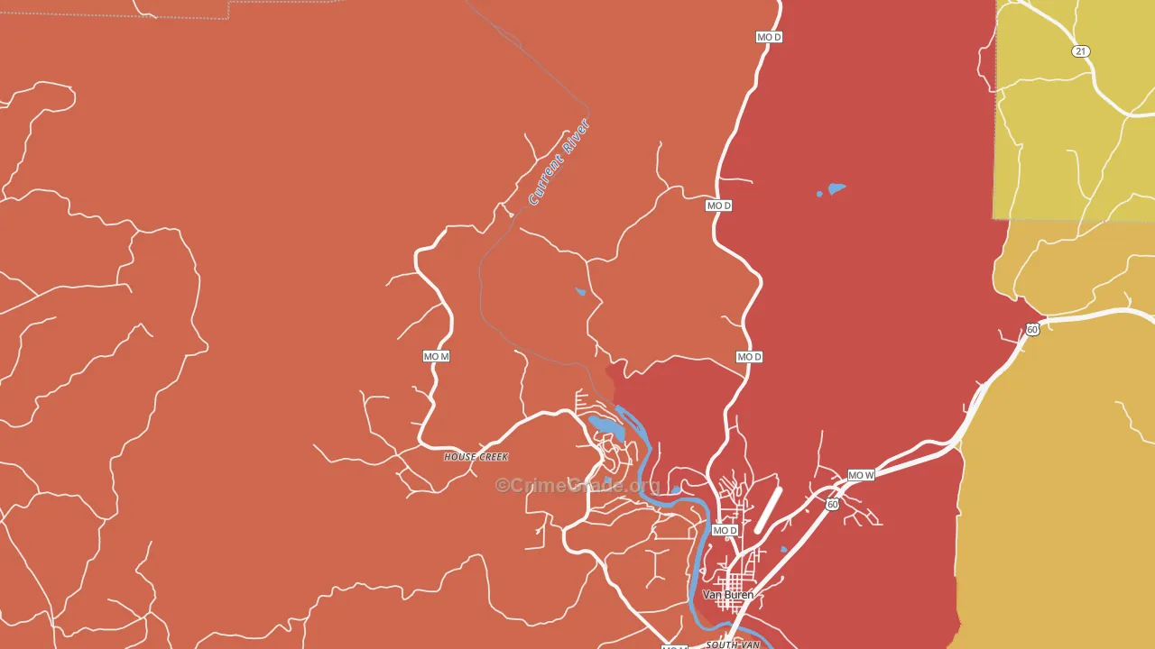 House Creek, MO Map of Robbery Rates