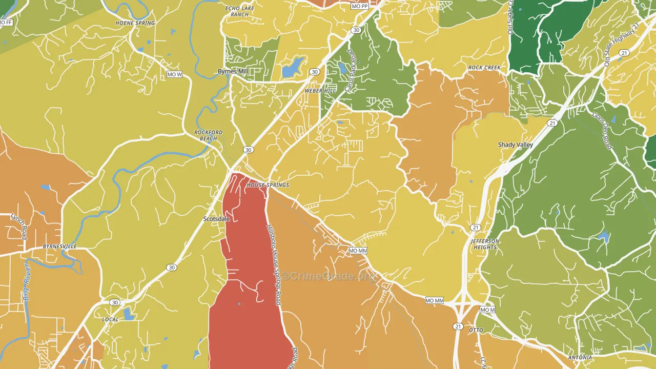 House Springs, MO Map of Robbery Rates