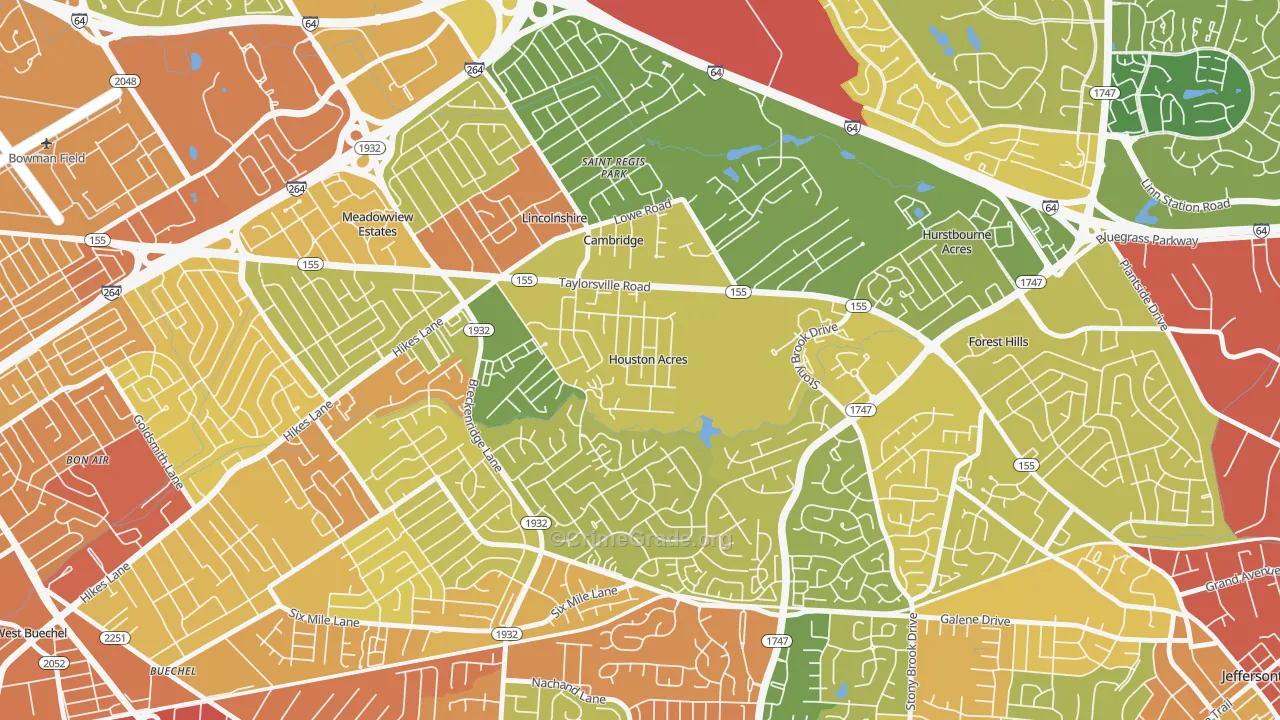 Houston Acres, KY Map of Robbery Rates