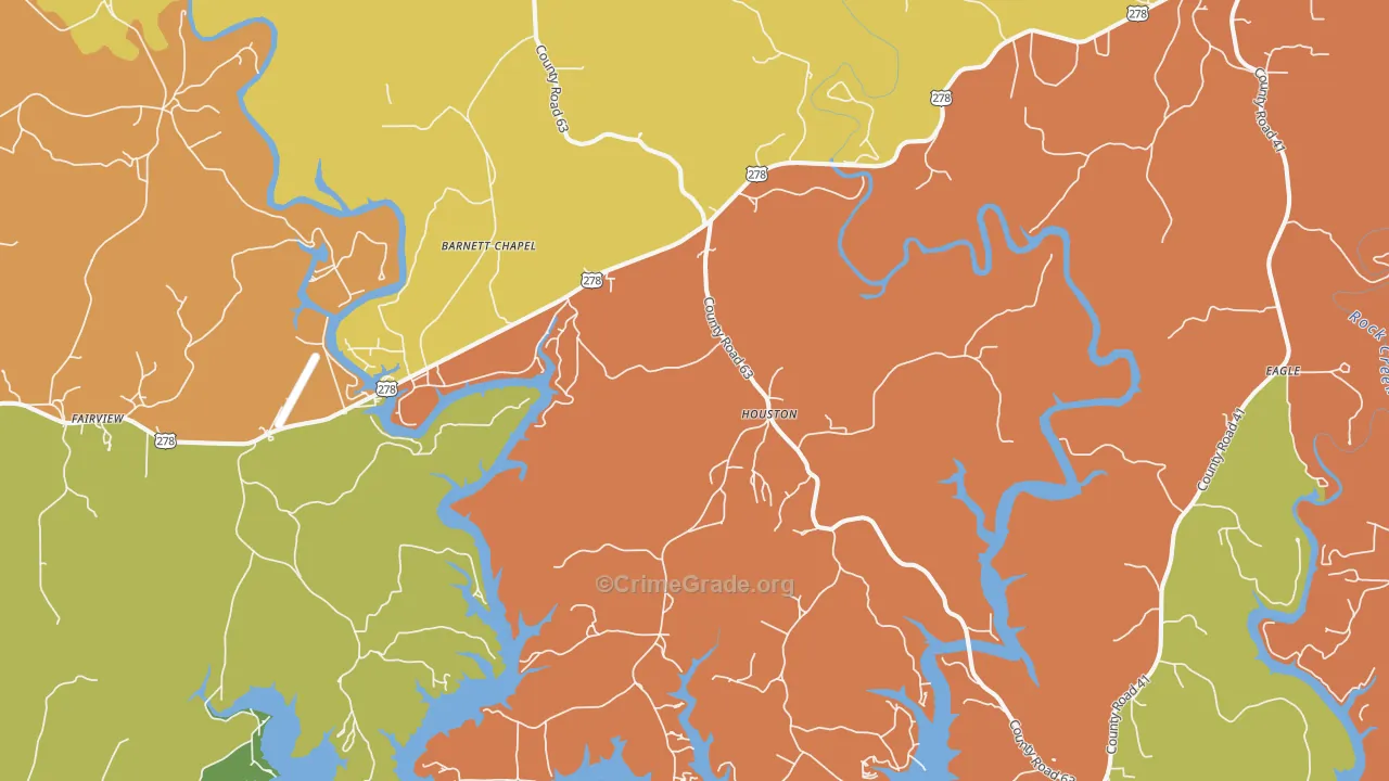 Houston, AL Map of Robbery Rates
