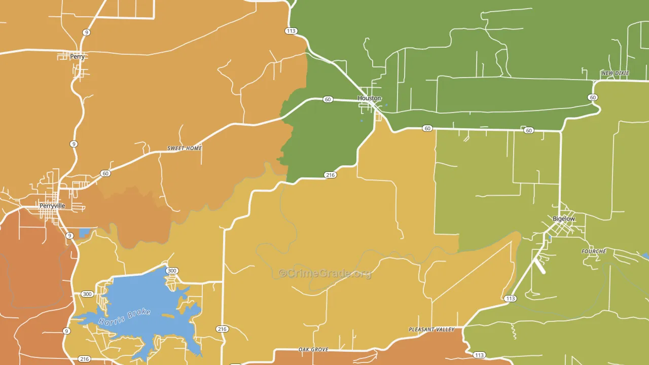 Houston, AR Map of Robbery Rates